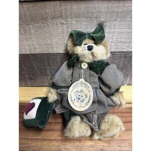 Boyds Bear "Bailey" 8 inch Plush Bear with Heart Pillow,Plaid Dress Style 9199